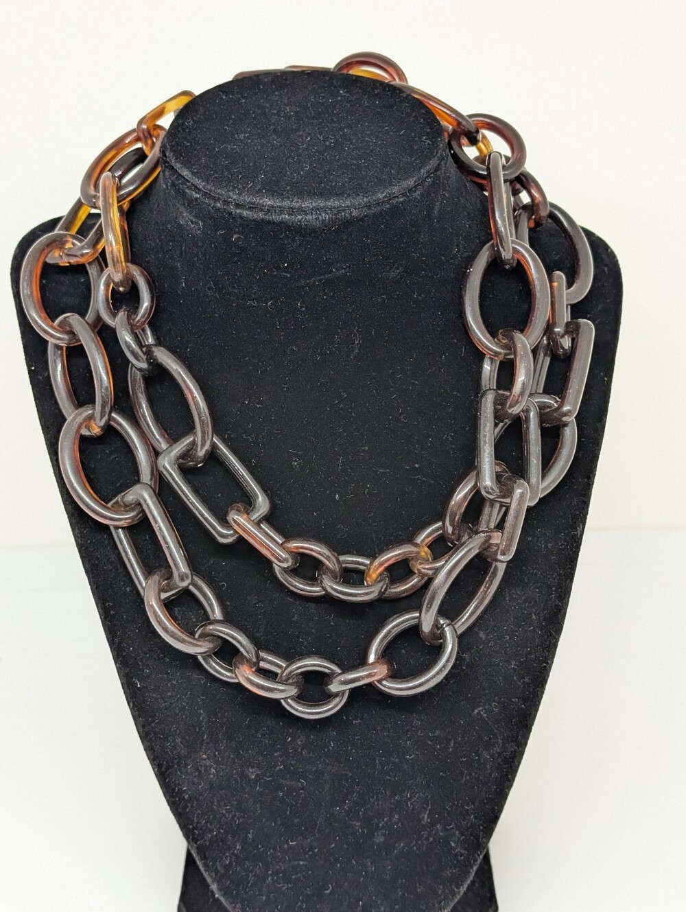 J. Crew Chunky Tortoise Shell Chain Link Statement Necklace Plastic